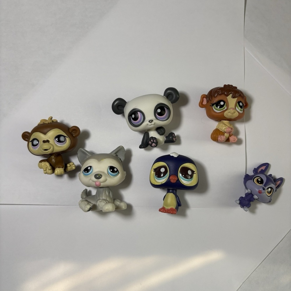 LPS Littlest Pet Shop Lot‎ 6 Mixed Pets Gen 1 Husky Dog  Panda Monkey Penguin